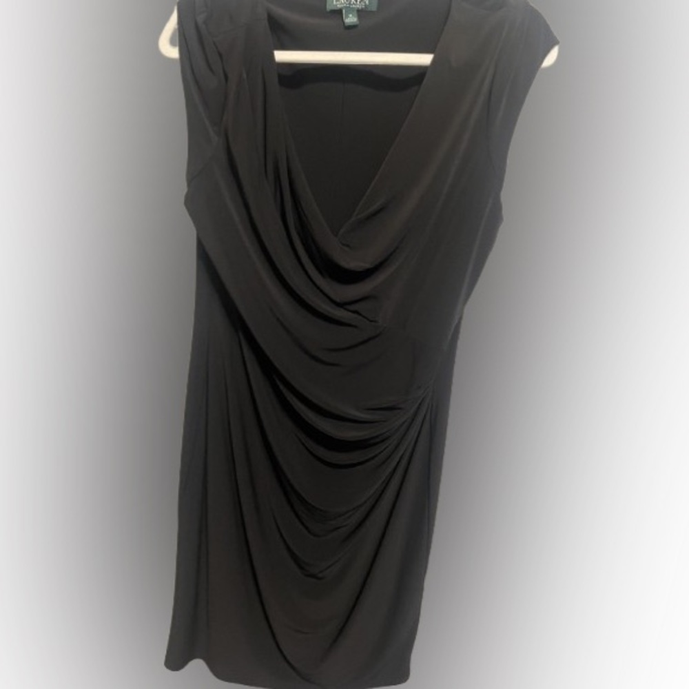 Ralph Lauren Black Asymmetrical Ruched Sheath Dress